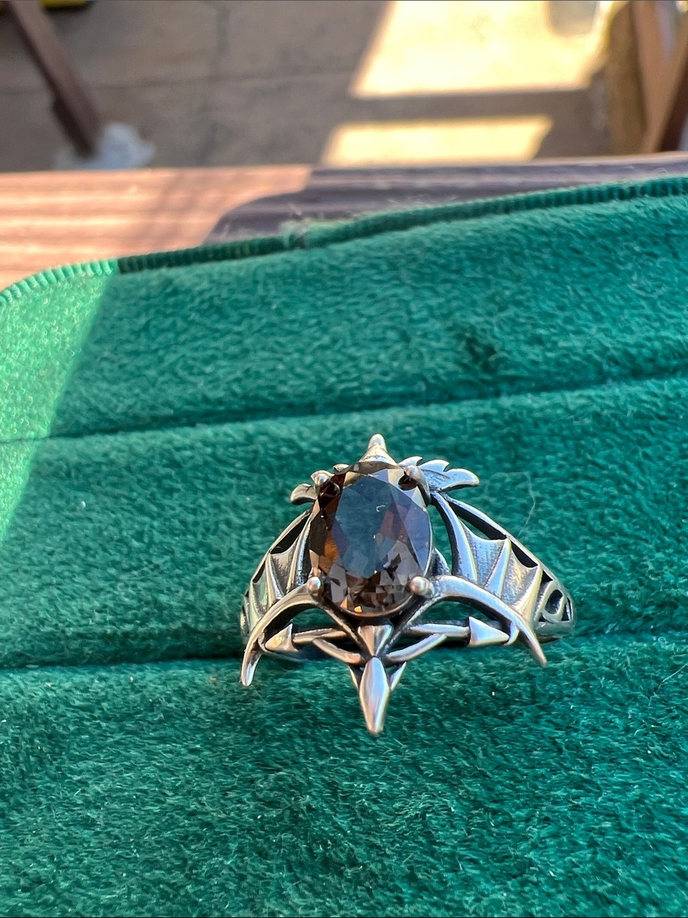 Sterling Silver Gothic Smoky Quartz Ring - Brown Stone size can adjusted